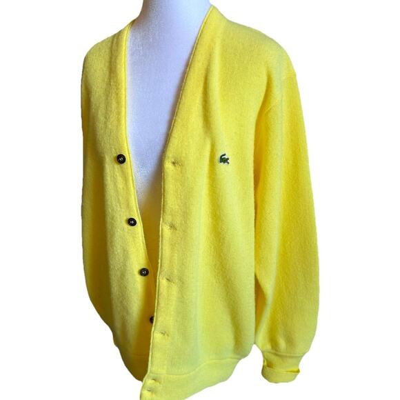 Vintage 80's Lacoste Cardigan Sweater Mens M Yellow Golf Caddy Shack Grandpa - Picture 1 of 11